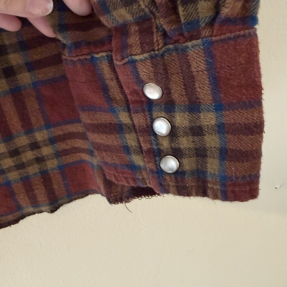 Wrangler VTG 90s Western Flannel Long Sleeve Shirt Plaid Men's L Outdoor Grunge - Picture 9 of 9